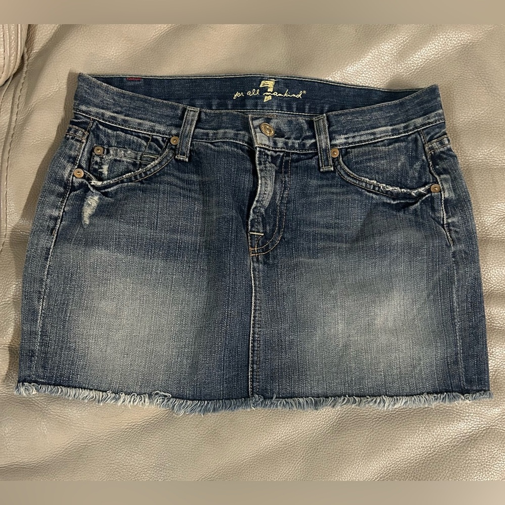 7 For All Mankind Distressed Blue Mini Skirt